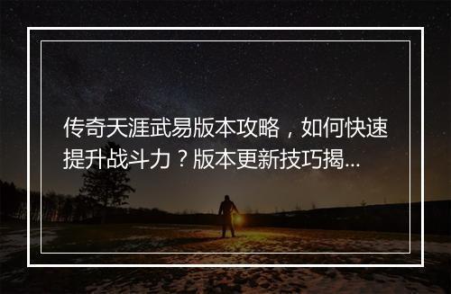 传奇天涯武易版本攻略，如何快速提升战斗力？版本更新技巧揭秘