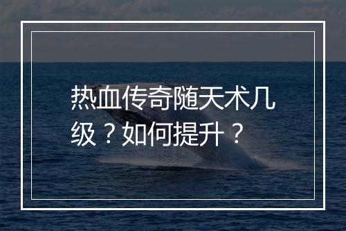 热血传奇随天术几级？如何提升？
