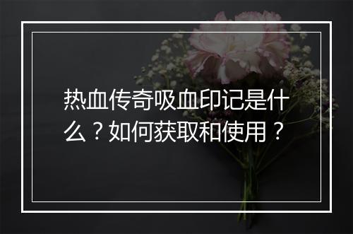热血传奇吸血印记是什么？如何获取和使用？
