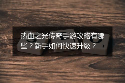 热血之光传奇手游攻略有哪些？新手如何快速升级？