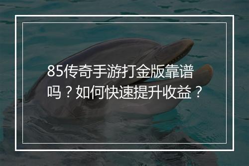 85传奇手游打金版靠谱吗？如何快速提升收益？