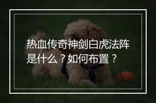 热血传奇神剑白虎法阵是什么？如何布置？