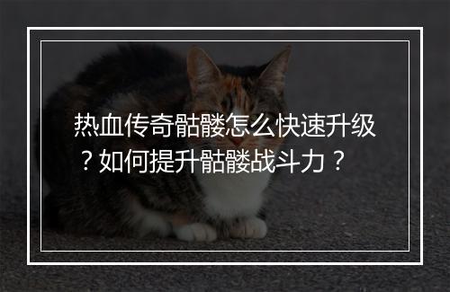 热血传奇骷髅怎么快速升级？如何提升骷髅战斗力？