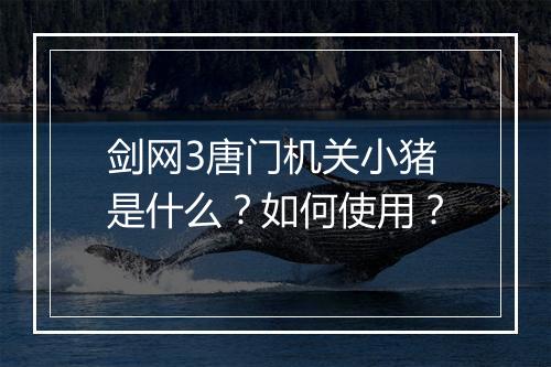 剑网3唐门机关小猪是什么？如何使用？