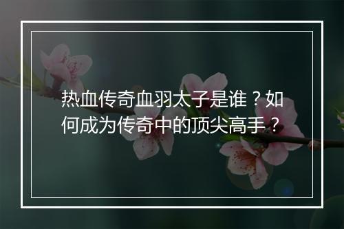 热血传奇血羽太子是谁？如何成为传奇中的顶尖高手？