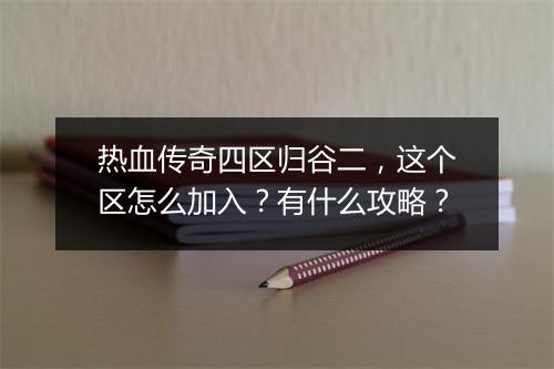 热血传奇四区归谷二，这个区怎么加入？有什么攻略？