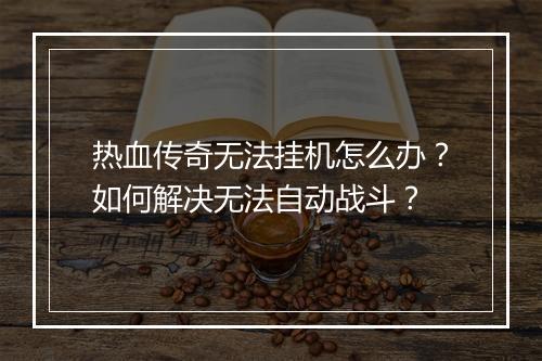 热血传奇无法挂机怎么办？如何解决无法自动战斗？