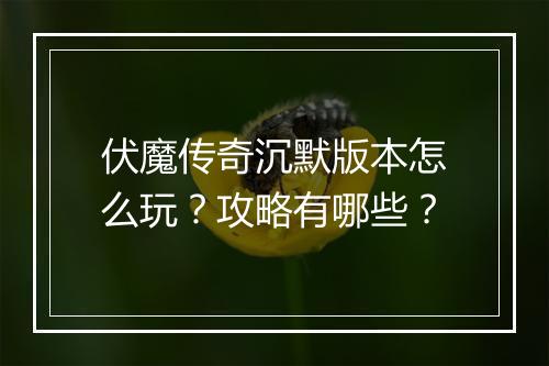 伏魔传奇沉默版本怎么玩？攻略有哪些？
