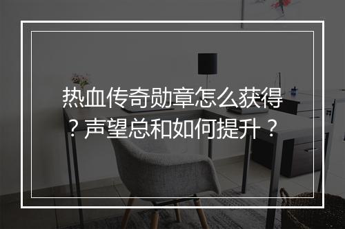 热血传奇勋章怎么获得？声望总和如何提升？