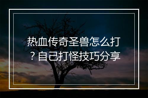 热血传奇圣兽怎么打？自己打怪技巧分享