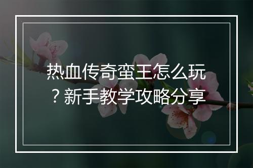 热血传奇蛮王怎么玩？新手教学攻略分享