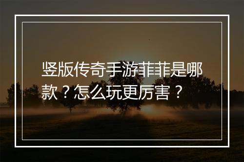 竖版传奇手游菲菲是哪款？怎么玩更厉害？