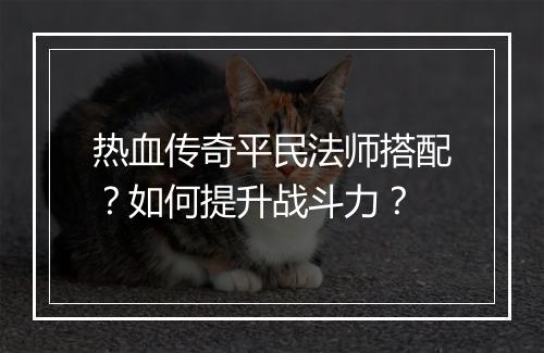 热血传奇平民法师搭配？如何提升战斗力？