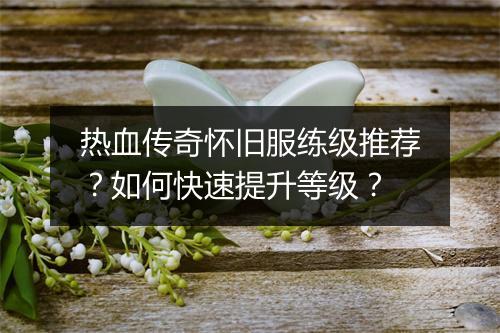 热血传奇怀旧服练级推荐？如何快速提升等级？