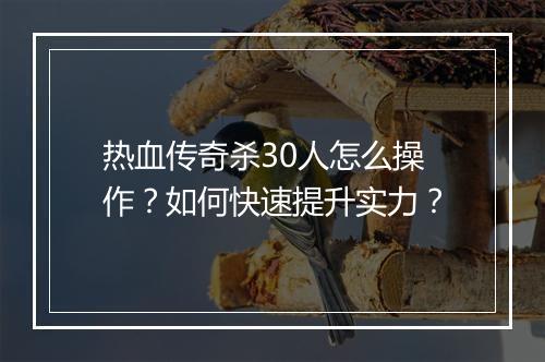 热血传奇杀30人怎么操作？如何快速提升实力？