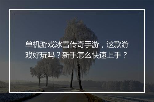 单机游戏冰雪传奇手游，这款游戏好玩吗？新手怎么快速上手？