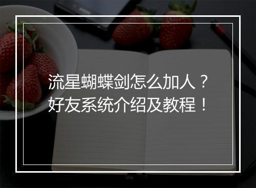 流星蝴蝶剑怎么加人？好友系统介绍及教程！