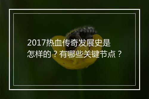 2017热血传奇发展史是怎样的？有哪些关键节点？