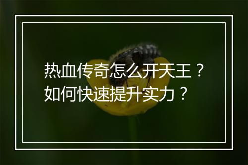 热血传奇怎么开天王？如何快速提升实力？