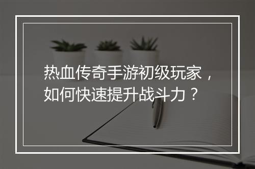 热血传奇手游初级玩家，如何快速提升战斗力？