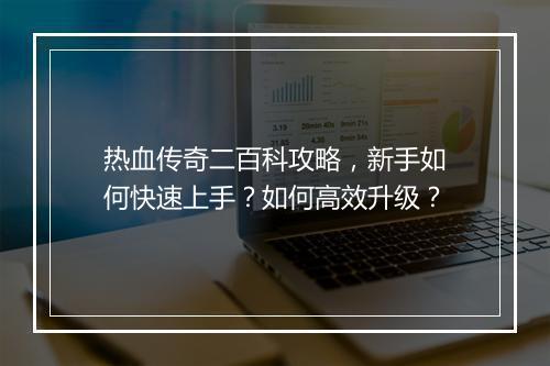 热血传奇二百科攻略，新手如何快速上手？如何高效升级？