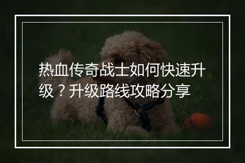 热血传奇战士如何快速升级？升级路线攻略分享