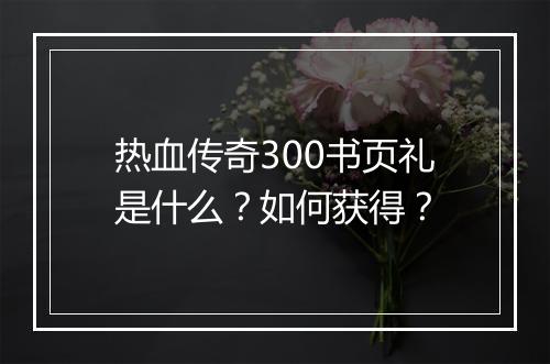 热血传奇300书页礼是什么？如何获得？