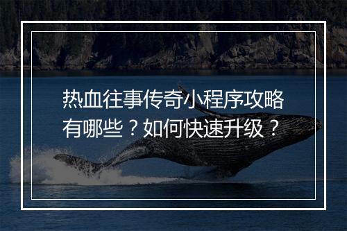 热血往事传奇小程序攻略有哪些？如何快速升级？
