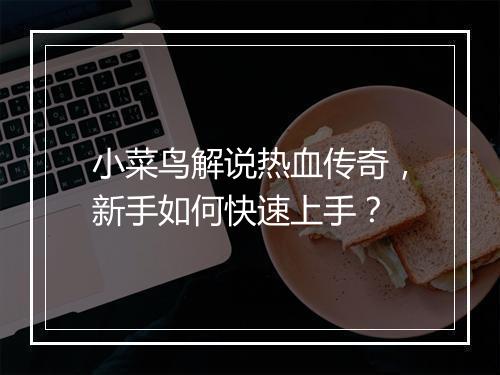 小菜鸟解说热血传奇，新手如何快速上手？