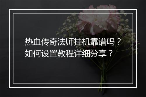 热血传奇法师挂机靠谱吗？如何设置教程详细分享？