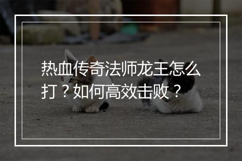 热血传奇法师龙王怎么打？如何高效击败？