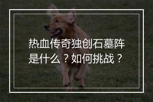 热血传奇独创石墓阵是什么？如何挑战？