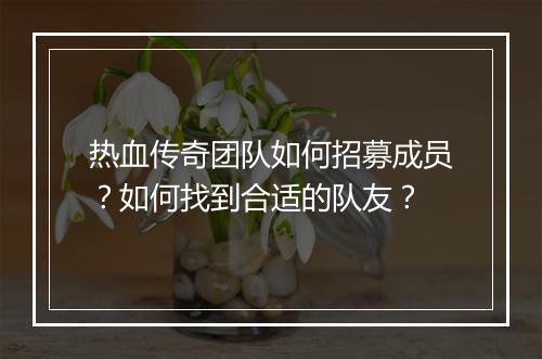 热血传奇团队如何招募成员？如何找到合适的队友？