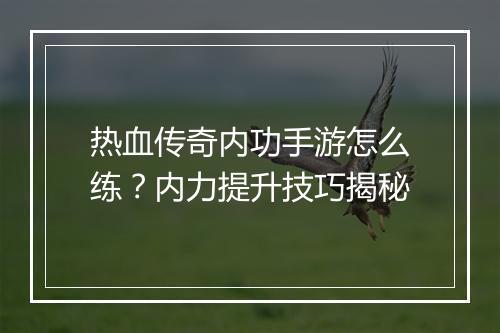 热血传奇内功手游怎么练？内力提升技巧揭秘