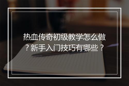 热血传奇初级教学怎么做？新手入门技巧有哪些？