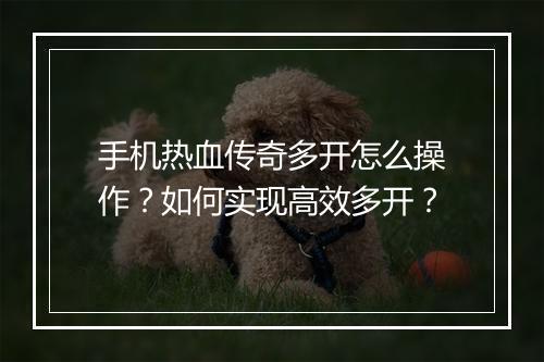 手机热血传奇多开怎么操作？如何实现高效多开？
