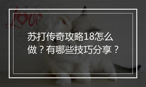 苏打传奇攻略18怎么做？有哪些技巧分享？