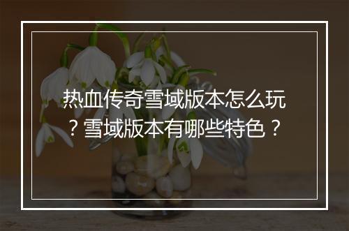 热血传奇雪域版本怎么玩？雪域版本有哪些特色？