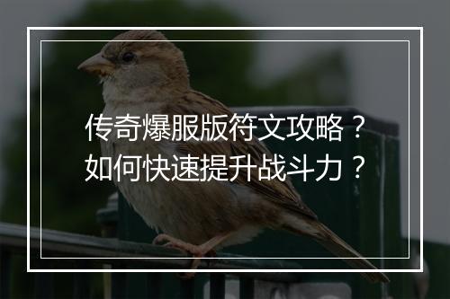 传奇爆服版符文攻略？如何快速提升战斗力？
