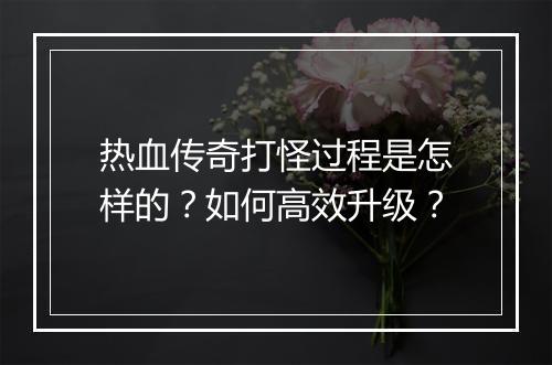 热血传奇打怪过程是怎样的？如何高效升级？