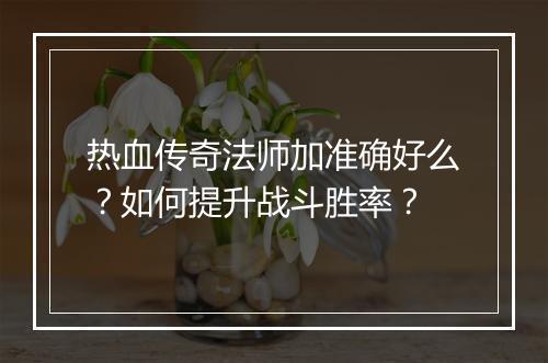 热血传奇法师加准确好么？如何提升战斗胜率？