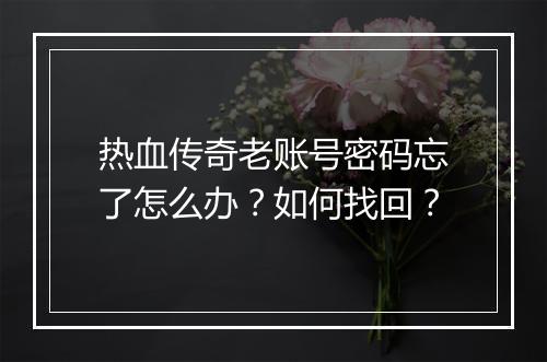 热血传奇老账号密码忘了怎么办？如何找回？