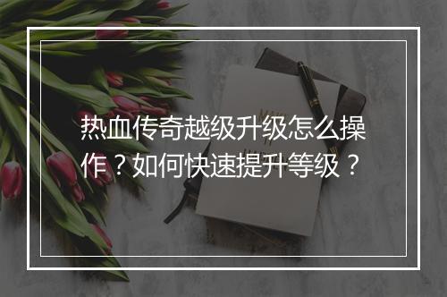 热血传奇越级升级怎么操作？如何快速提升等级？