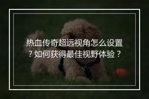 热血传奇超远视角怎么设置？如何获得最佳视野体验？