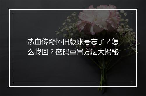 热血传奇怀旧版账号忘了？怎么找回？密码重置方法大揭秘