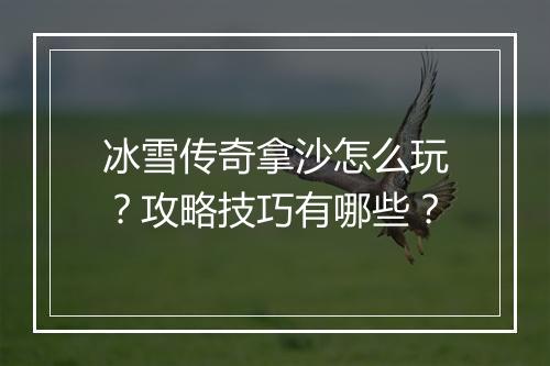 冰雪传奇拿沙怎么玩？攻略技巧有哪些？