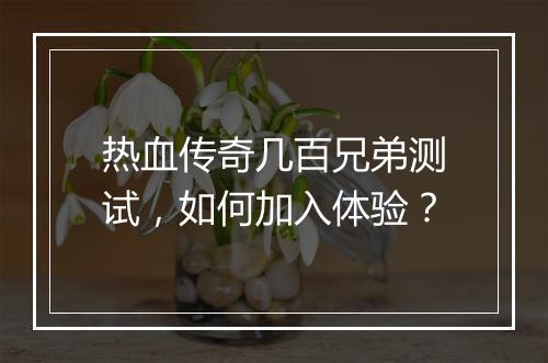 热血传奇几百兄弟测试，如何加入体验？
