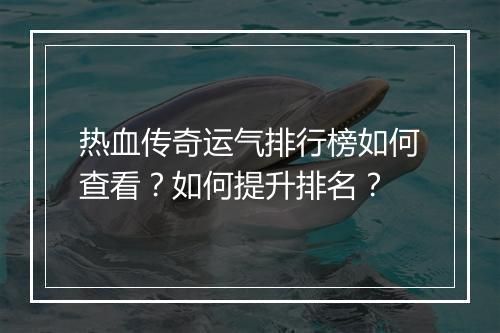 热血传奇运气排行榜如何查看？如何提升排名？