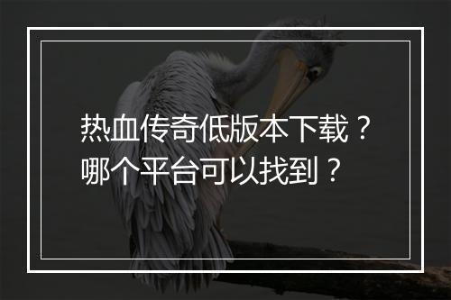 热血传奇低版本下载？哪个平台可以找到？