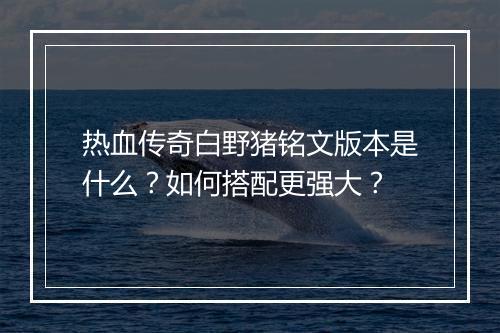 热血传奇白野猪铭文版本是什么？如何搭配更强大？